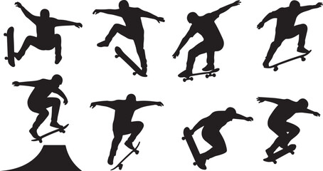 Obraz premium Boy Skateboarding Silhouette. Flat Vector Illustration
