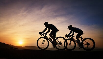 Obraz premium two cyclists silhouetted against the sky rwanda