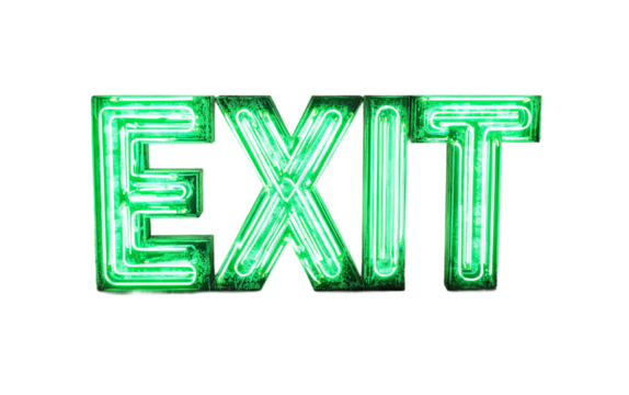 Neon illuminated sign EXIT in bright colors on a transparent background for nightlife, urban design and signage concepts - Powered by Adobe