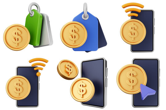 3d trading money transaction finance currency icon set bundle illustration