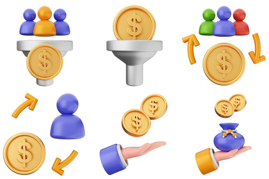 3d trading money transaction finance currency icon set bundle illustration