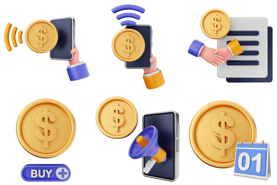 3d trading money transaction finance currency icon set bundle illustration