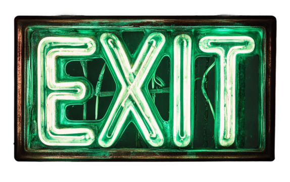 Neon illuminated sign EXIT in bright colors on a transparent background for nightlife, urban design and signage concepts - Powered by Adobe