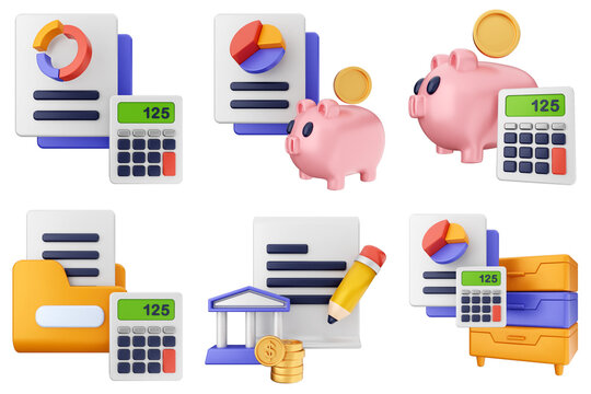 3d trading money transaction finance currency icon set bundle illustration