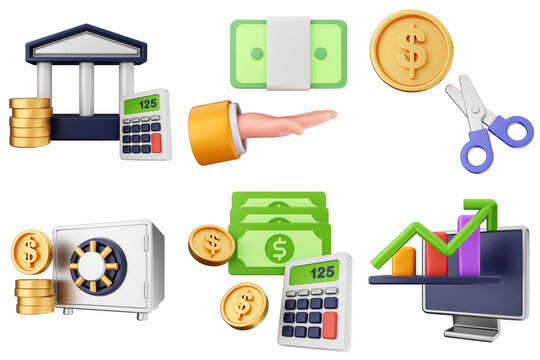 3d trading money transaction finance currency icon set bundle illustration