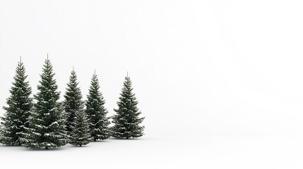 Snowy Winter Forest Scene: Five Evergreen Trees in a Pristine White Landscape