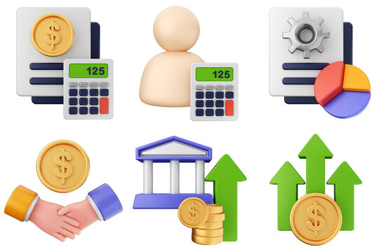 3d trading money transaction finance currency icon set bundle illustration