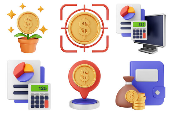 3d trading money transaction finance currency icon set bundle illustration