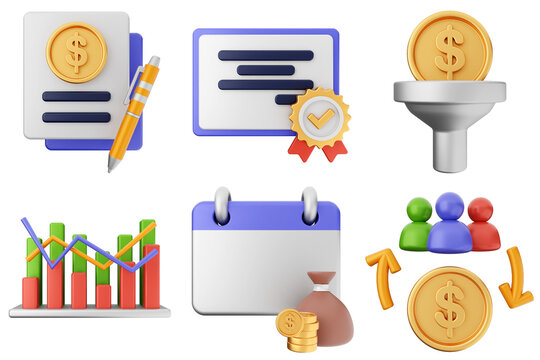 3d trading money transaction finance currency icon set bundle illustration