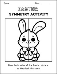 Cute Easter Bunny with Bow – Black and White Line Art SVG