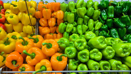 Colorful sweet (bell) pepper in supermarket.