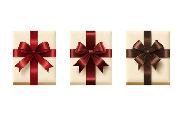 Elegant Gift Boxes with Red and Brown Satin Ribbons – Luxury Present Wrapping for Special Occasions