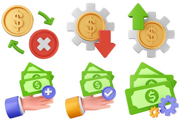 3d money coin dollar transactions icon set bundle