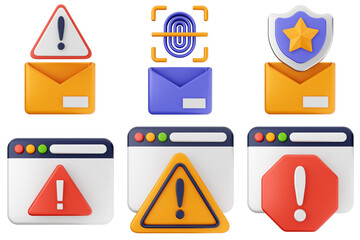 3d internet security protection icon set bundle
