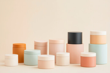 Colorful containers arranged in a stylish layout against a soft background.