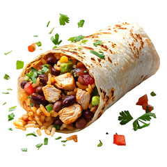 A Fresh Chicken Burrito with Rice Beans and Tomatoes Isolated on Transparent Background