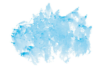 Abstract light blue watercolor painting on transparent background. This is a watercolor splash painting, hand drawn.