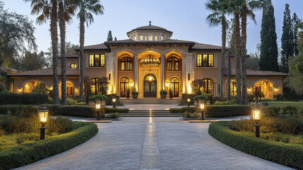 Fototapeta premium grand estate with Renaissance inspired architecture and lush gardens