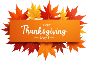 Happy Thanksgiving day message with colorful autumn leaves and transparent background