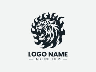 Fire Tiger Head Logo Design, Burning Tiger Logo, Flame Tiger Logo