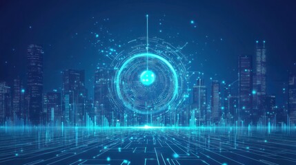 Futuristic city digital sphere, night.  Possible use Stock photo