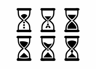Set of Simple Hourglass Icons Depicting Different Stages of Time