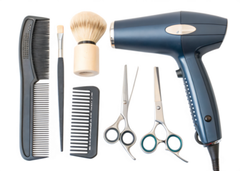 Professional Barber and Hairdressing Tools Set Isolated on White Background Transparent PNG AI Generated