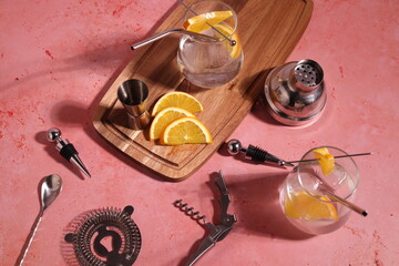 preparing cocktails lemon and cocktail shaker