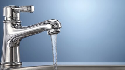 Close up Image of a Shiny Chrome Faucet or Tap Dripping Clear Refreshing Water in a Bathroom or Kitchen Setting  The Fixture Has a Contemporary