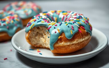 Delicious Blue Iced Donut with Colorful Sprinkles