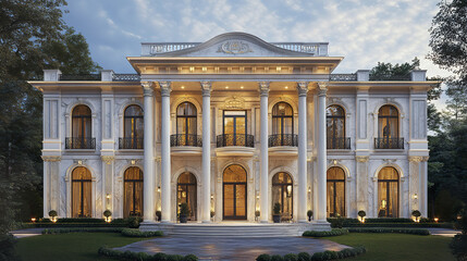 Obraz premium luxurious classic house with white marble facade and grand columns