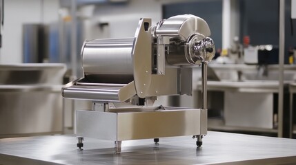 Fototapeta premium Stainless steel food slicer in industrial kitchen