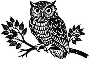 Simple Owl on Branch Vector Illustration for Logos and Emblems