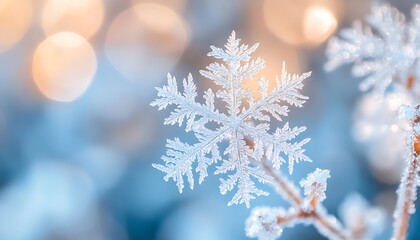 Frosted Snowflake on Winter Branch.