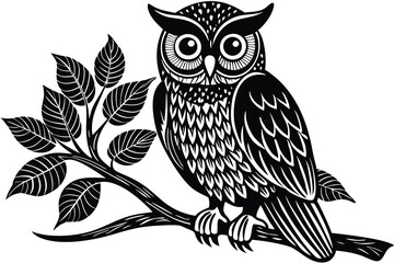 silhouette of an owl black on white
