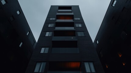 Fototapeta premium Modern apartment building facade, low angle view