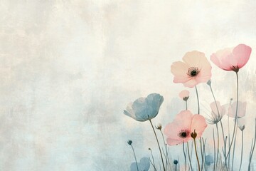 Naklejka premium Delicate pastel flowers on a soft background, evoking feelings of tranquility and beauty, perfect for spring themes and wellness concepts