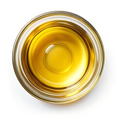 Top view oil in glass bowl isolated white background