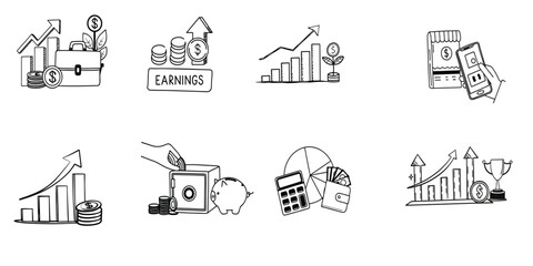 A modern and minimalistic set of financial profit web icons in line style with an editable stroke