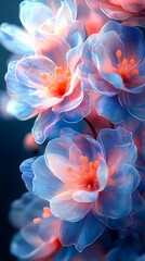 Fototapeta premium Delicate Blue and Orange Flowers on Dark Background