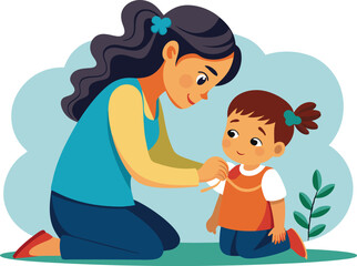 Loving Mother Tying a Ribbon on Daughter's Wrist