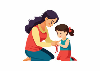 Loving Mother Tying a Ribbon on Daughter's Wrist