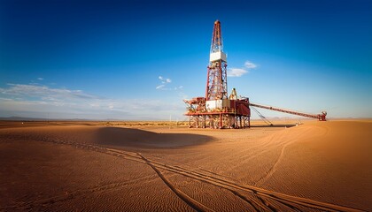 Oil rig in the middle of the desert; oil refinery, drilling station in the middle east, oil and gas industry