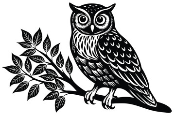 an owl sitting on a branch on a white background, isolated white background