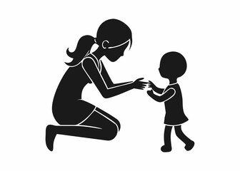 Loving Mother Guiding Her Child's First Steps