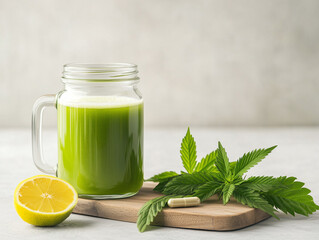 A refreshing green hemp juice with lemon, perfect for a healthy and revitalizing boost.
