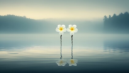 Twin Flowers for Misty Lake Dawn.