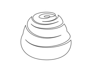 Bun cinnabon continuous one line icon isolated on white background. Bakery symbol art drawing. Bun cinnabon design outline. Editable stroke. Vector illustration