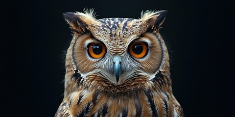 Fototapeta premium Majestic Owl Portrait: A Striking Gaze From the Shadows. 