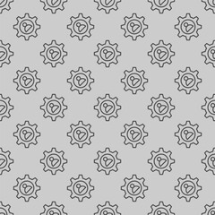 Cogwheel gear with user profile line seamless pattern, repair service theme. Vector graphics. User custom settings sign with background, repeat line icon.